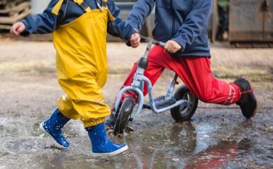Children playing outside in rain gear- Families Advocating for Chemical & Toxics Safety