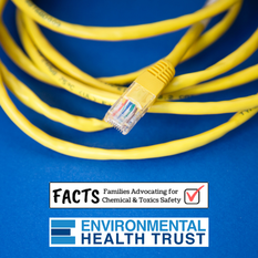 Ethernet cable with the Environmental Health Trust logo and FACTS logo
